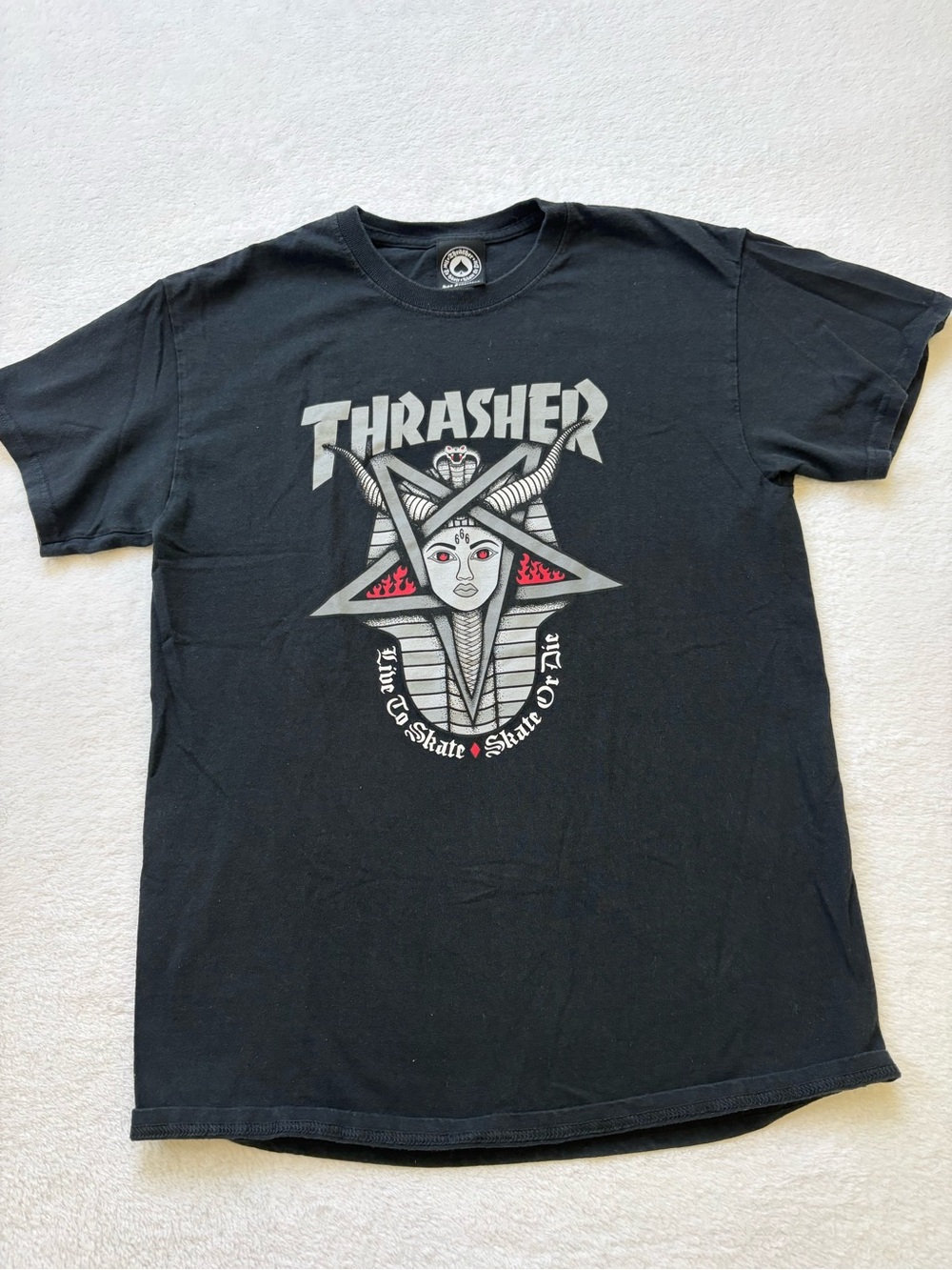 Thrasher Black Tee with Grey & Red Graphic